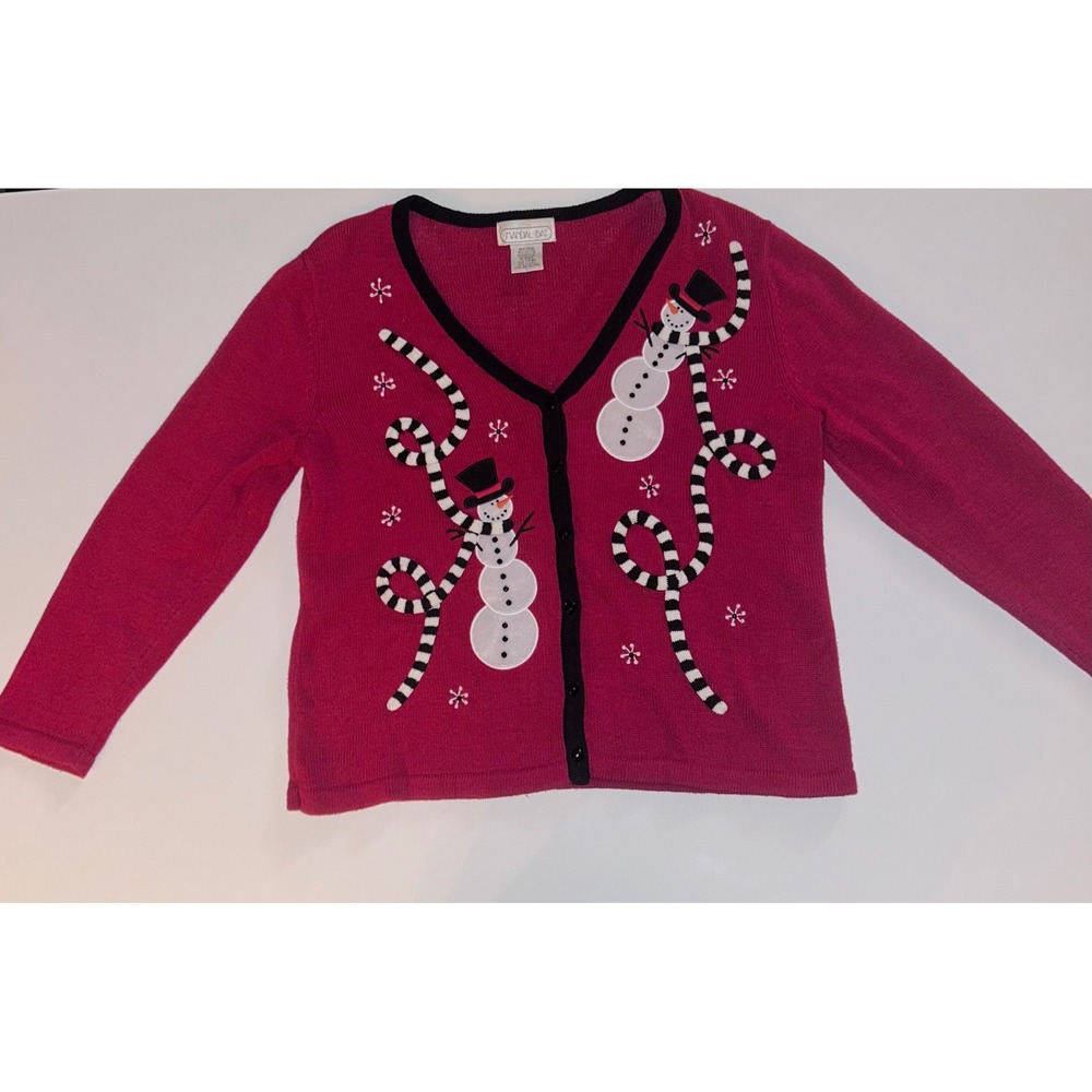 Mandal‎ Bay Womens Large Christmas Holiday Snowman Cardigan Sweater Festive Top